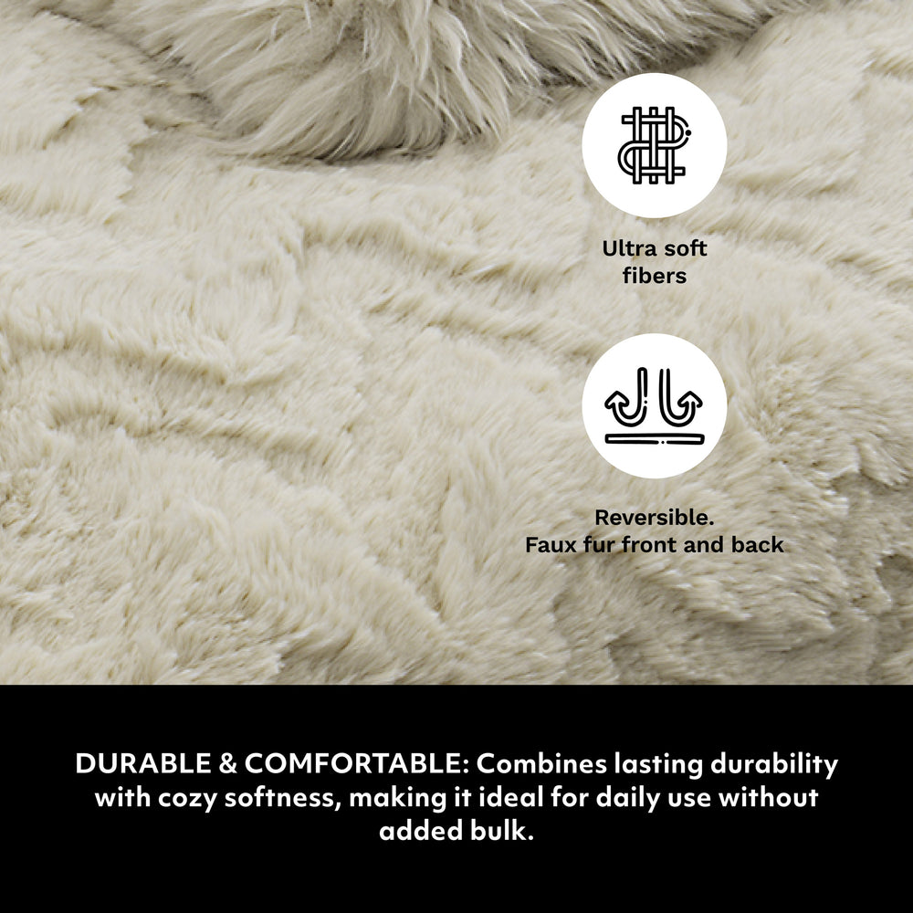 Jacquard Faux Fur Throw - Beige