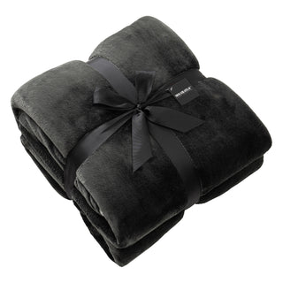 Dark Grey/Grey Queen Contrast Stitch Reversible Flannel Luxe Throw Blanket