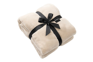 Beige/White King Contrast Stitch Reversible Flannel Luxe Throw Blanket