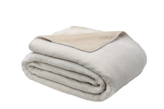 Beige/White Queen Contrast Stitch Reversible Flannel Luxe Throw Blanket