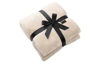 Beige/Grey Queen Contrast Stitch Reversible Flannel Luxe Throw Blanket