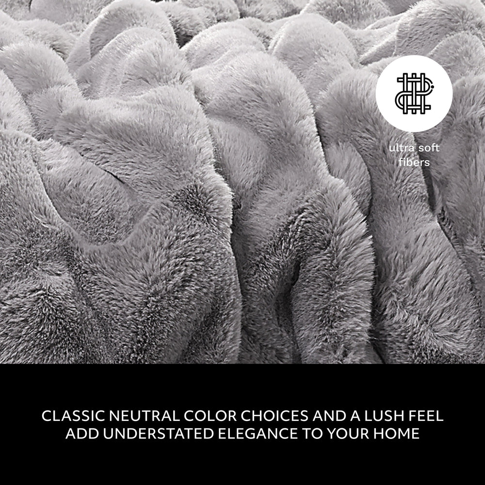 Square Jacquard Faux Fur Throw - Fog Stone