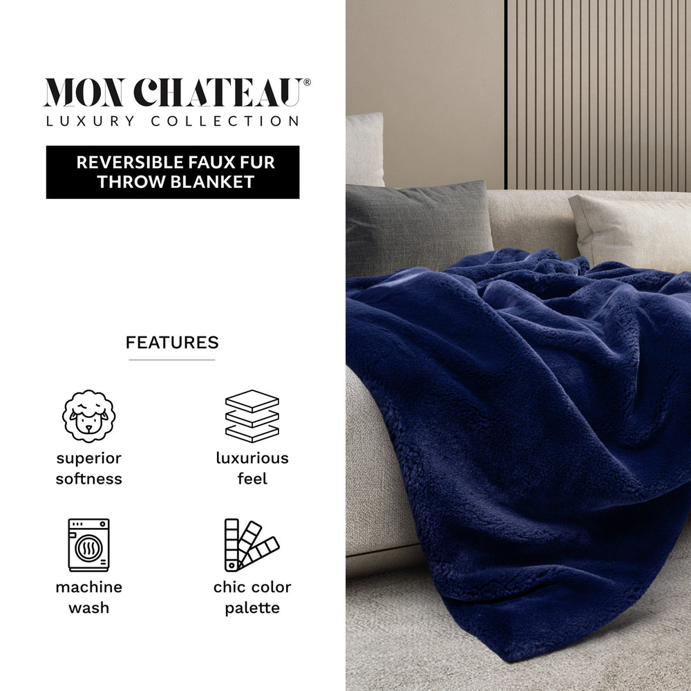 The Embrace Foldover Faux Fur Throw   - Midnight Tide