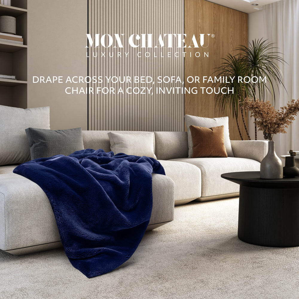 The Embrace Foldover Faux Fur Throw   - Midnight Tide