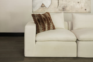 Brown/White Ruched & Printed Luxe Faux Fur Pillow