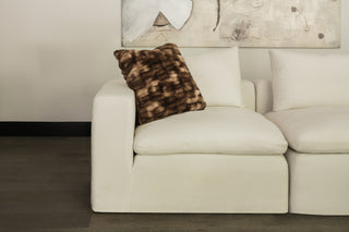 Brown/White Ruched & Printed Luxe Faux Fur Pillow