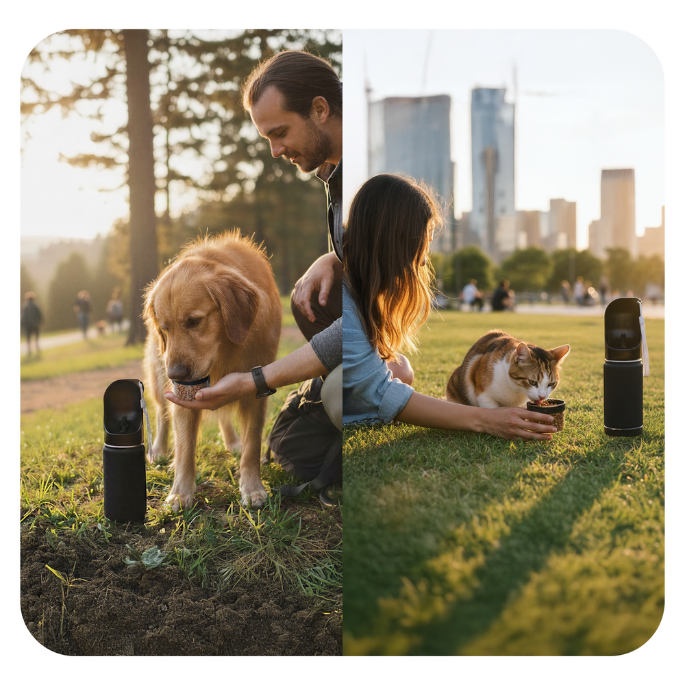 14oz Portable Dog Water Bottle with 4oz Snack Storage - White