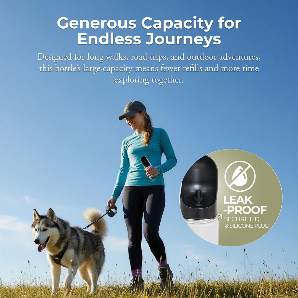 14oz Portable Dog Water Bottle with 4oz Snack Storage - Black