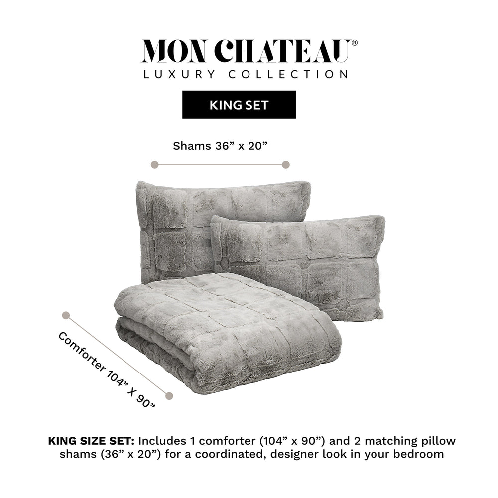 Faux Fur Quilted Comforter Set – Grey
