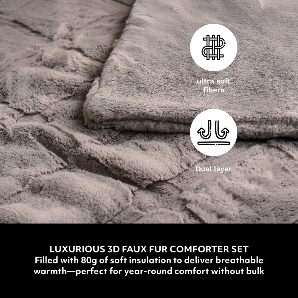 Faux Fur Quilted Comforter Set – Grey