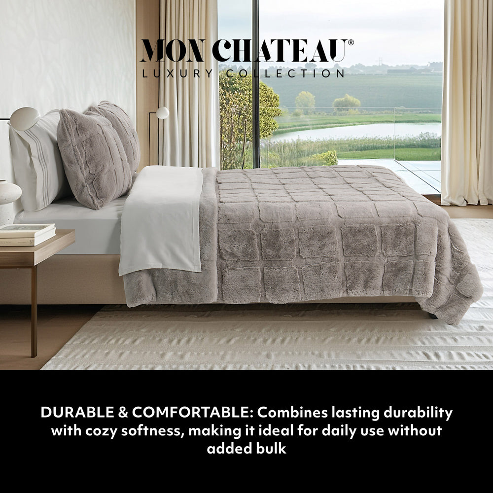 Faux Fur Quilted Comforter Set – Grey