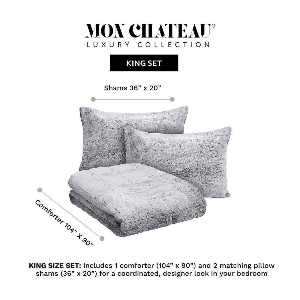 Faux Fur Square Embossed Comforter Set – Grey