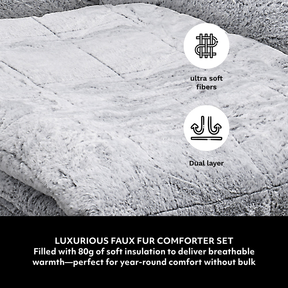 Faux Fur Square Embossed Comforter Set – Grey