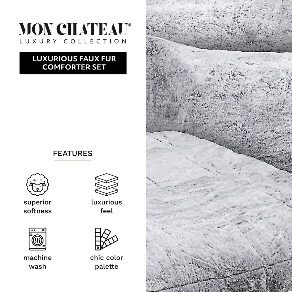 Faux Fur Square Embossed Comforter Set – Grey