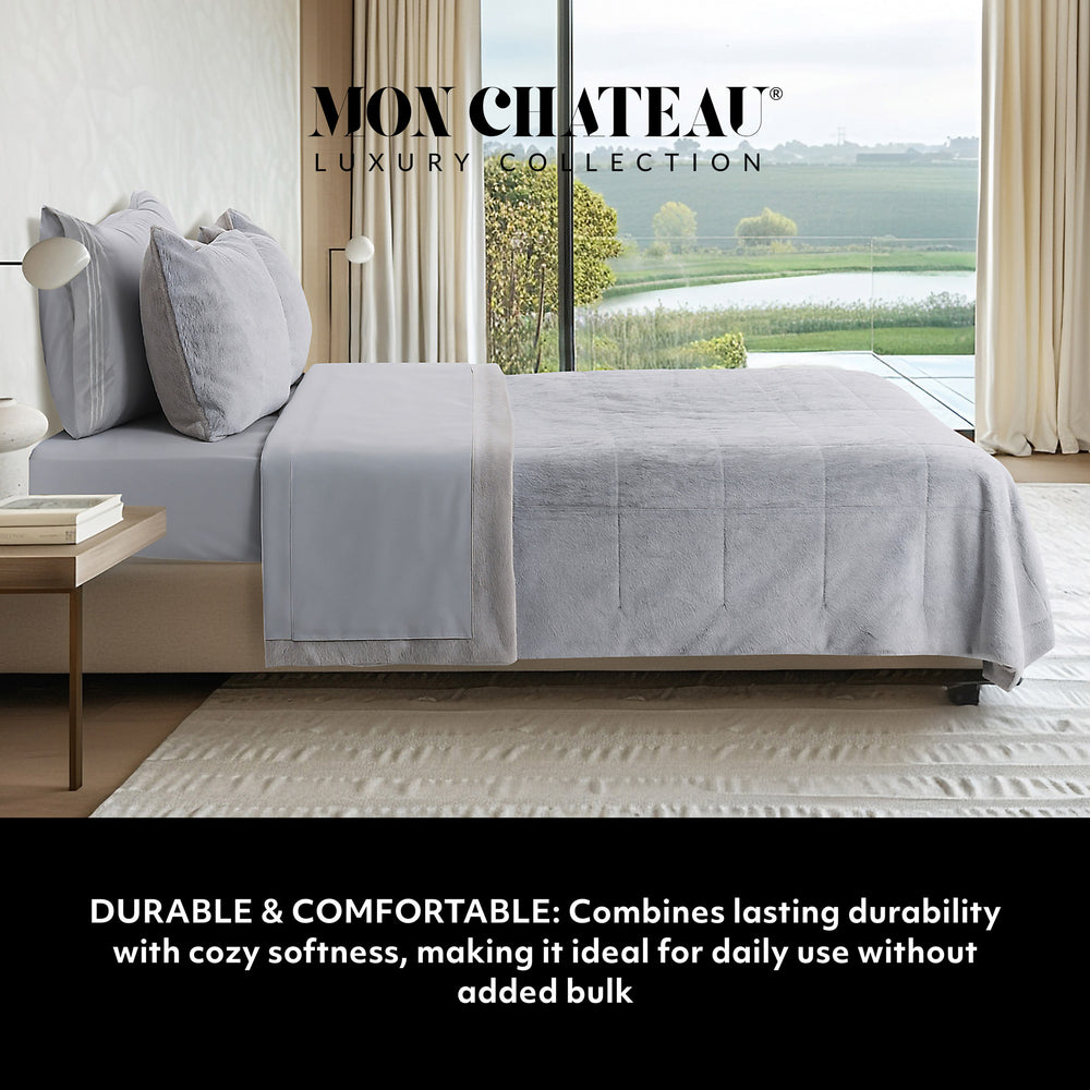 Faux Fur Square Embossed Comforter Set – Grey