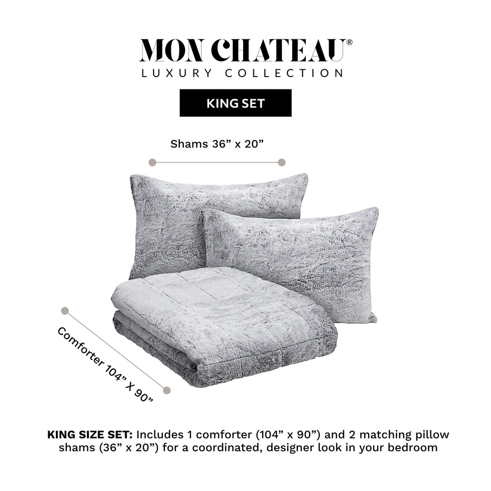 The Sanctuary Quilted Faux Fur Comforter Set - Silver Frost