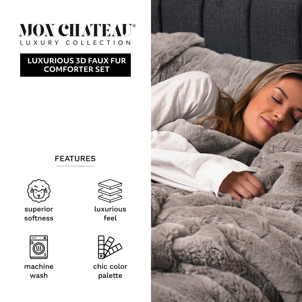 The Sanctuary Squares Faux Fur Comforter Set - Silver Fog