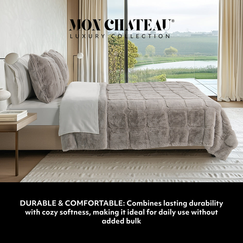 The Sanctuary Squares Faux Fur Comforter Set - Silver Fog