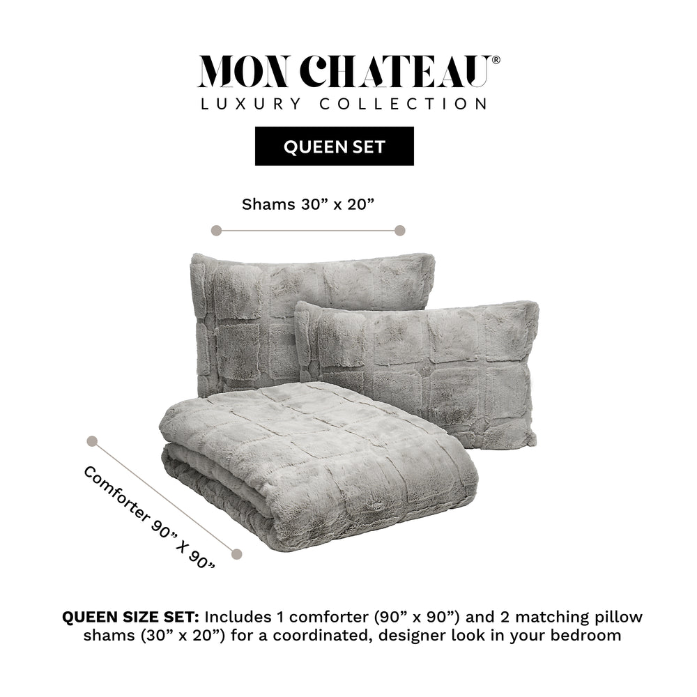 The Sanctuary Squares Faux Fur Comforter Set - Silver Fog