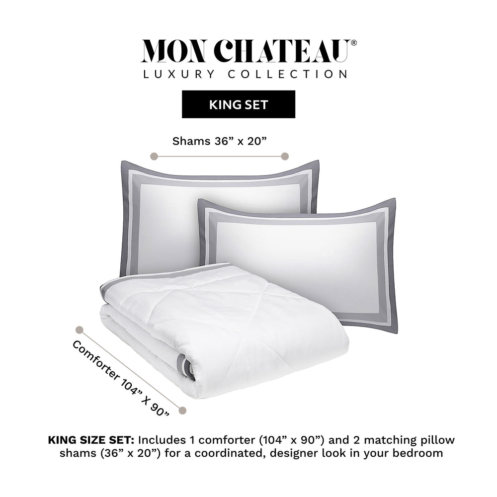 Borderline 3PC Comforter Set – White/Grey
