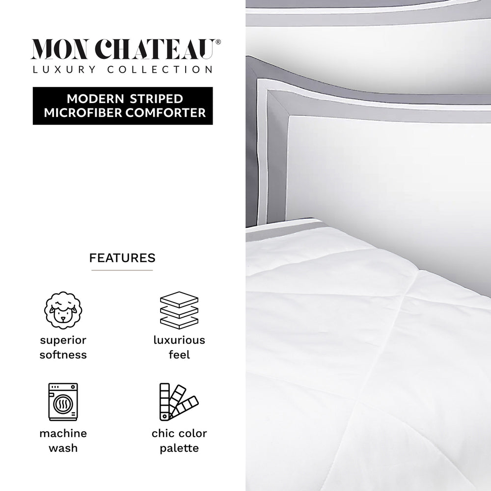 Borderline 3PC Comforter Set – White/Grey