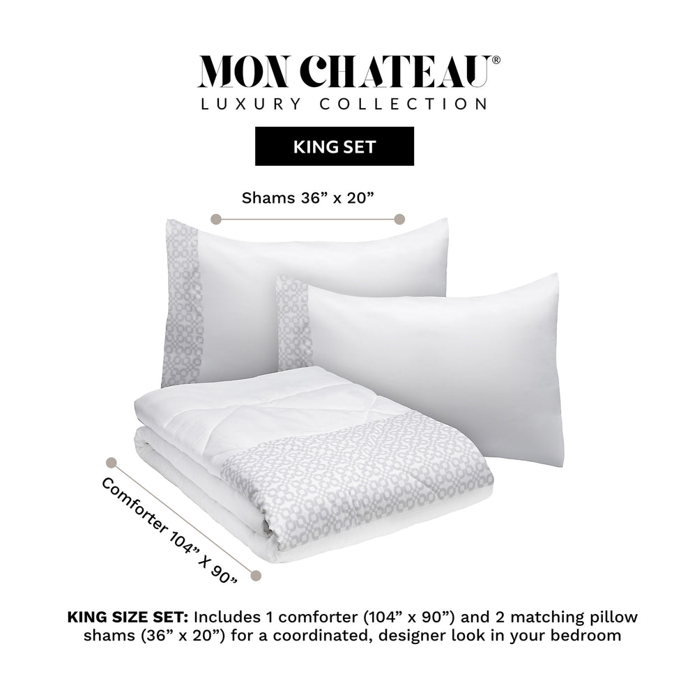 Geometric 3 PC Comforter Set – White