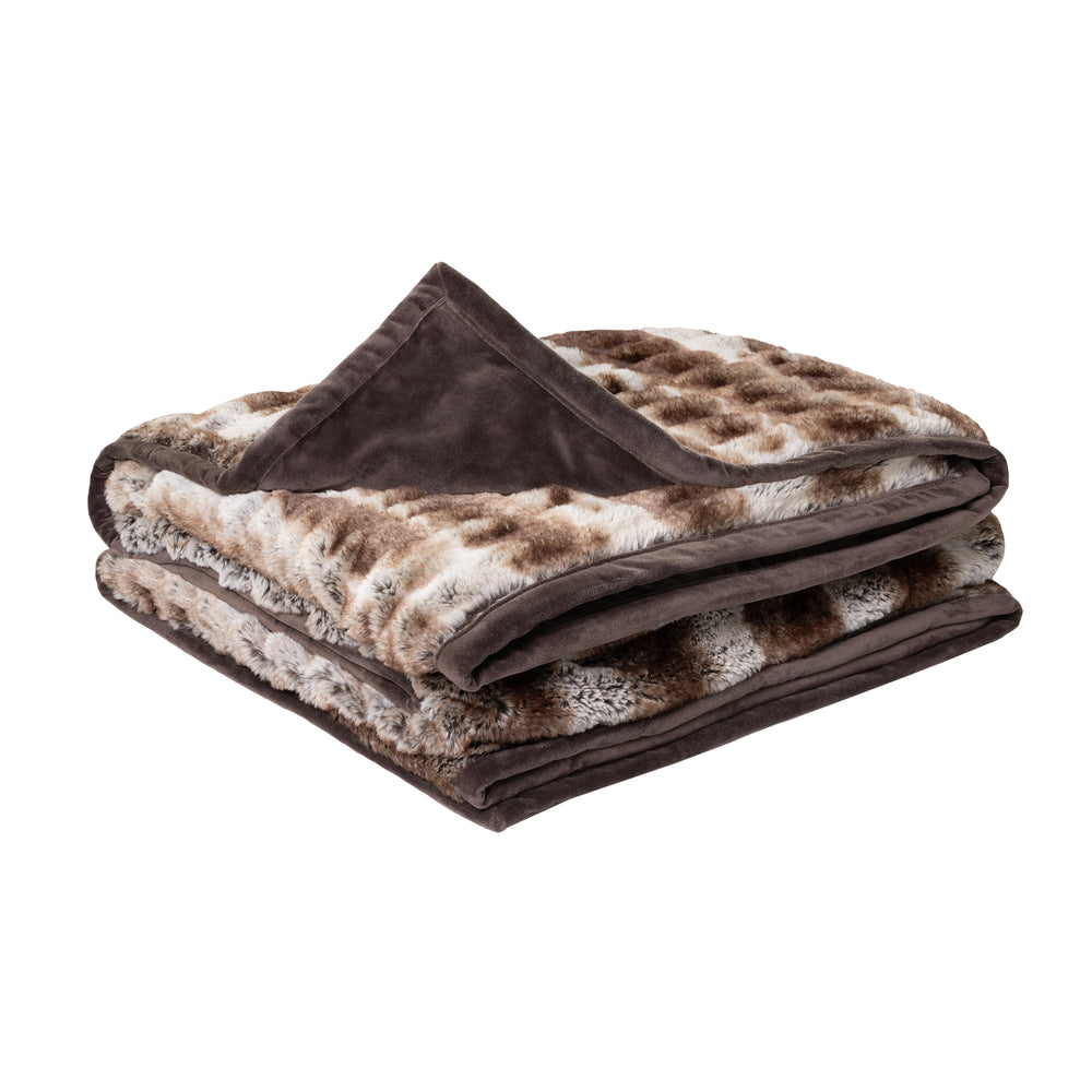 Ruched Faux Fur Throw - Brown