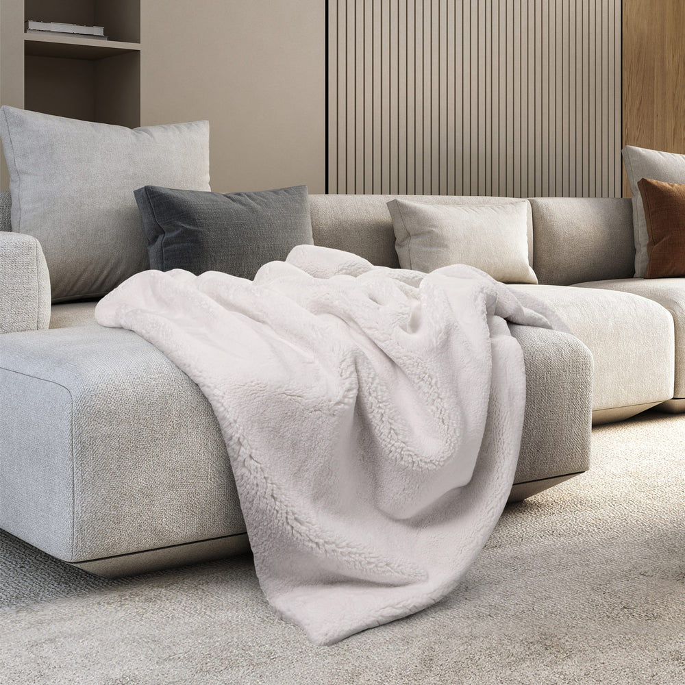 Ultimate Plush Faux Fur Throw with Foldover - Ivory