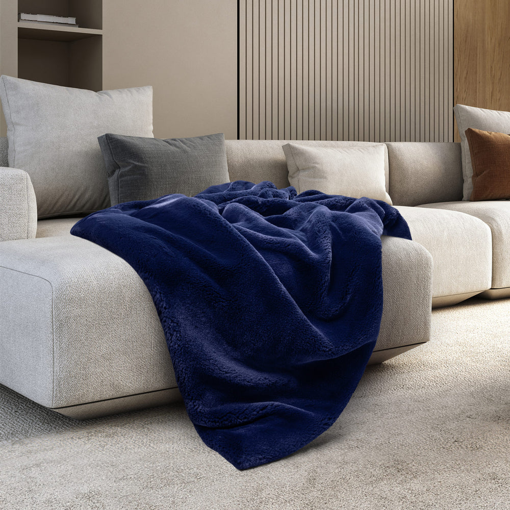 Ultimate Plush Faux Fur Throw with Foldover - Navy