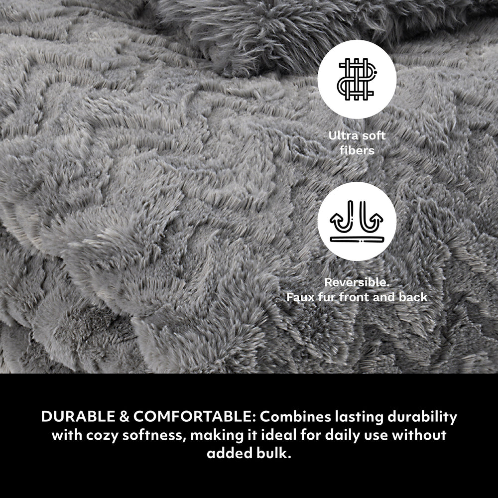 3D Jacquard Faux Fur Throw - Grey