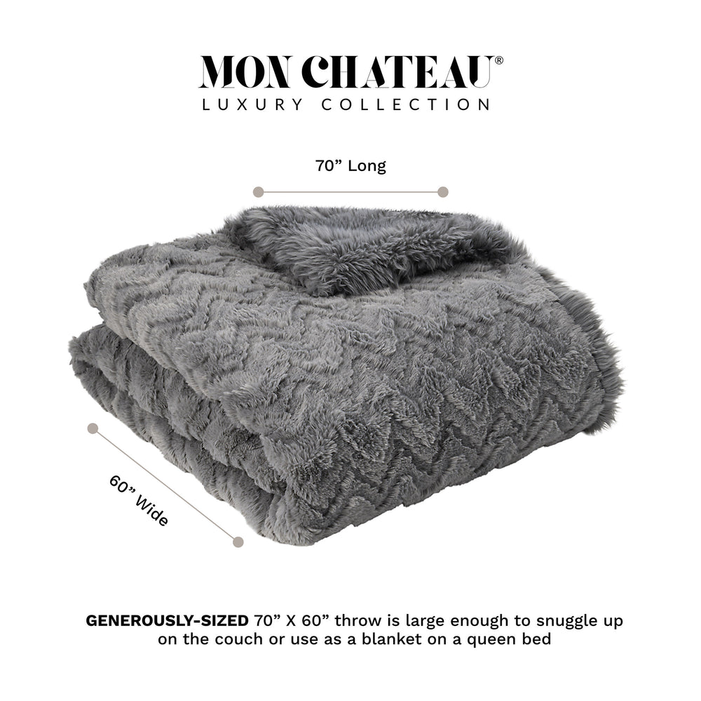 3D Jacquard Faux Fur Throw - Grey