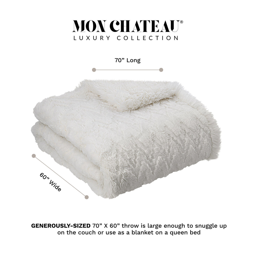 3D Jacquard Faux Fur Throw - Ivory
