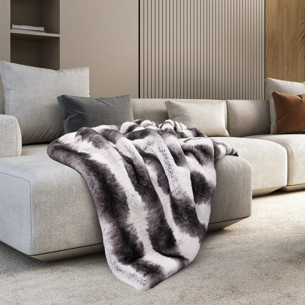 Ultimate Plush Faux Fur Throw with Foldover - Striped