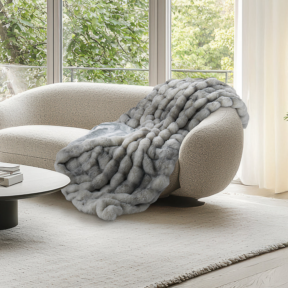 Marble Print Bubble Faux Fur Throw - Grey