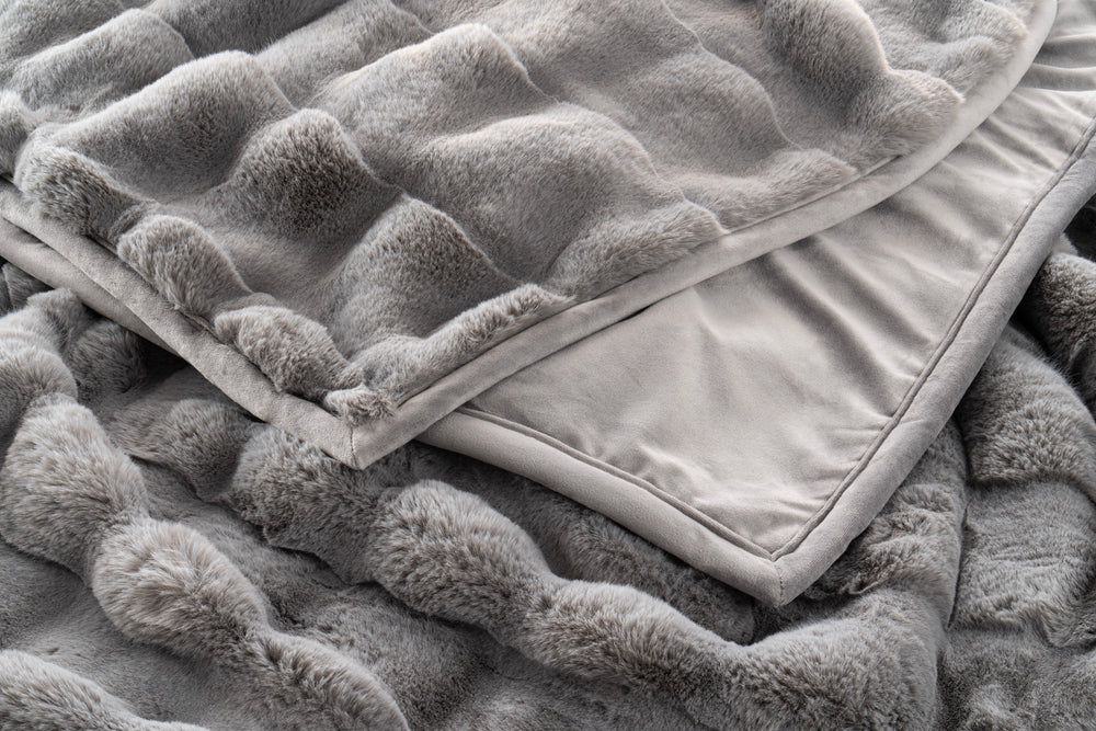 Grey Luxe Faux Fur Waffle Throw