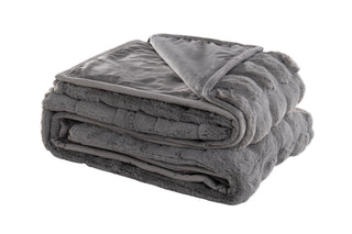 Grey Luxe Faux Fur Waffle Throw