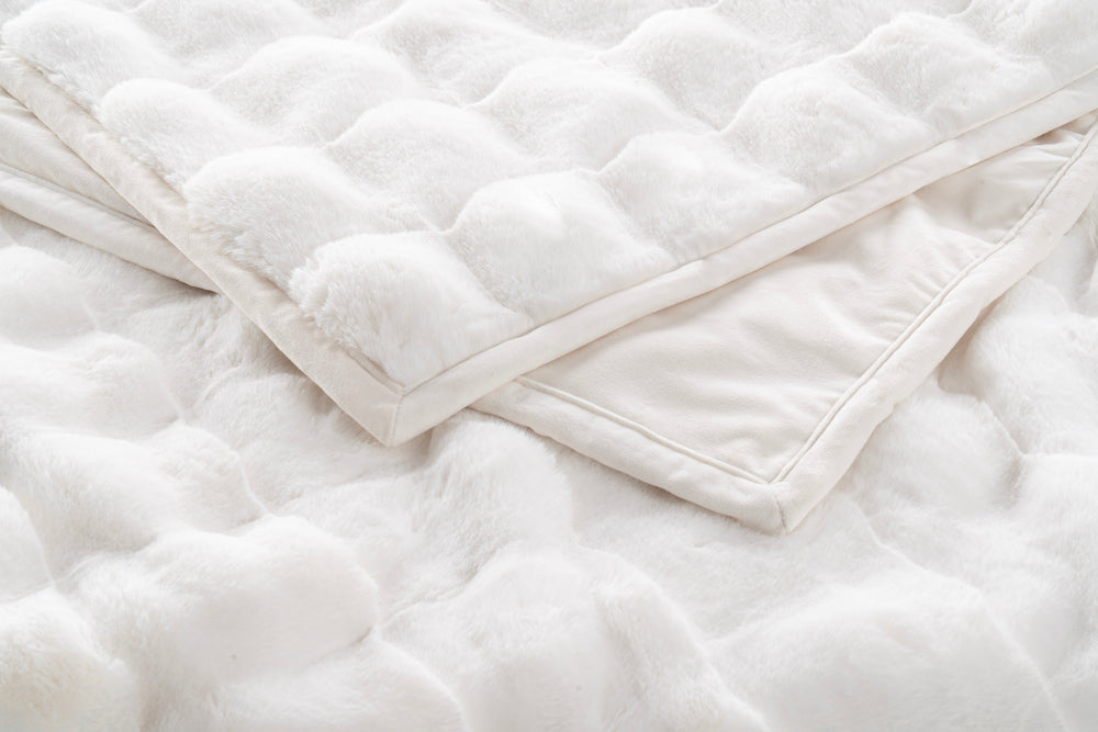 Ivory Luxe Faux Fur Waffle Throw