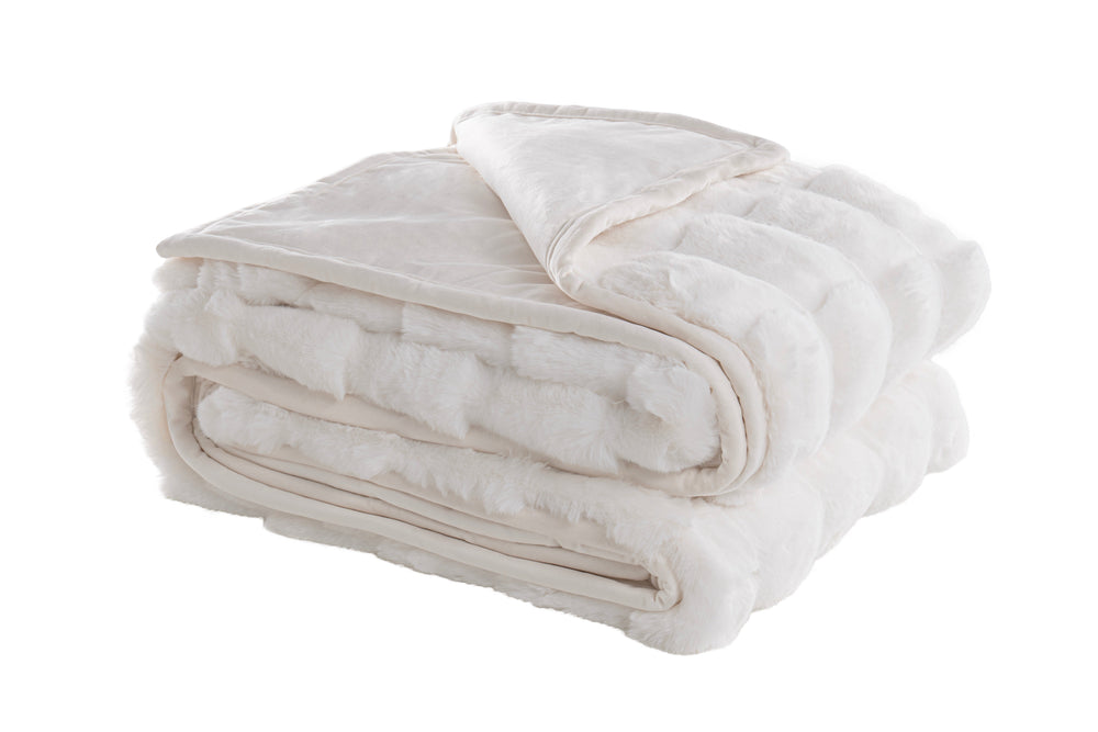 Ivory Luxe Faux Fur Waffle Throw