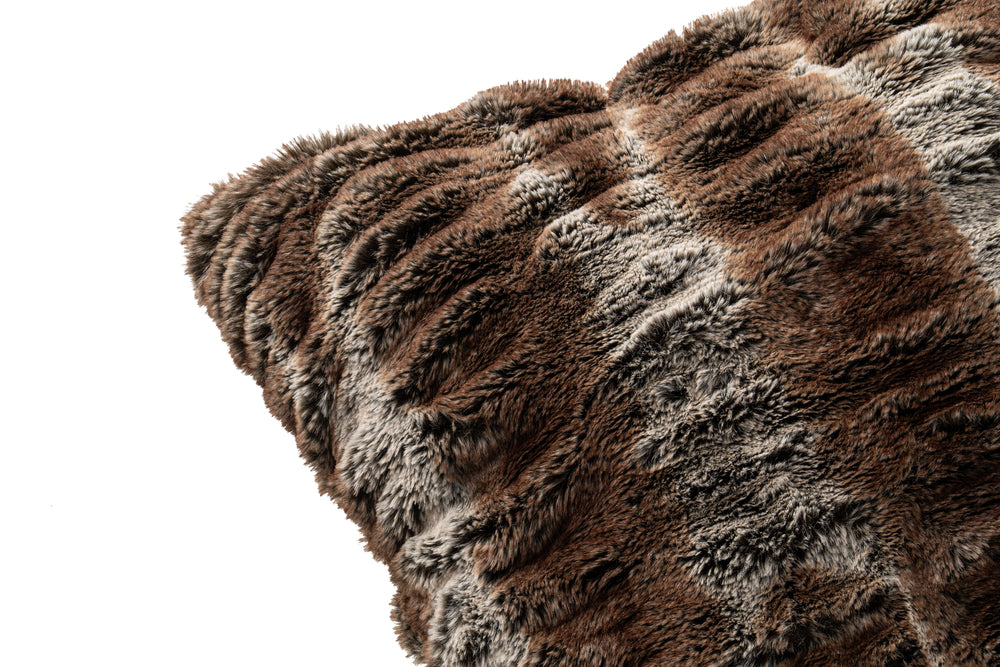 Brown/Grey Luxe Faux Fur Ruched Pillow