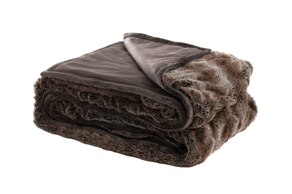 Brown Luxe Faux Fur Ruched Throw