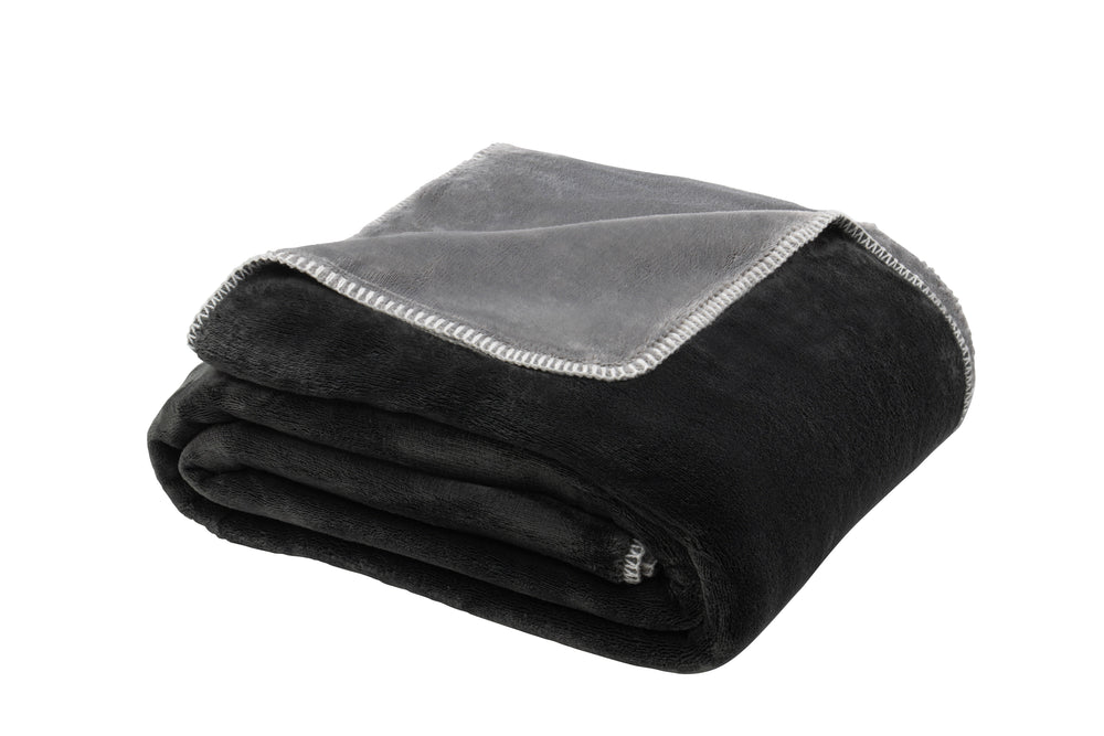 Dark Grey/Grey King Contrast Stitch Reversible Flannel Luxe Throw Blanket