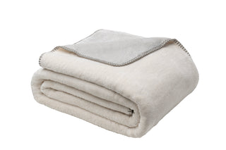 White/Grey King Contrast Stitch Reversible Flannel Luxe Throw Blanket