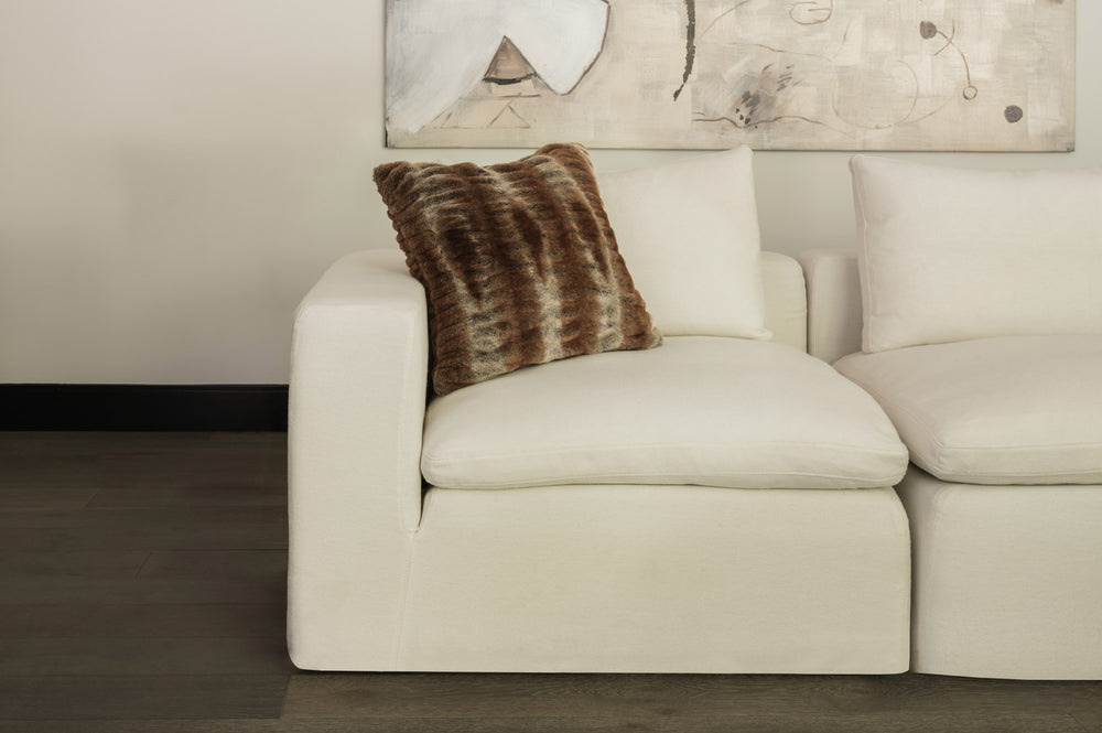 Ruched Faux Fur Pillow - Brown/Grey