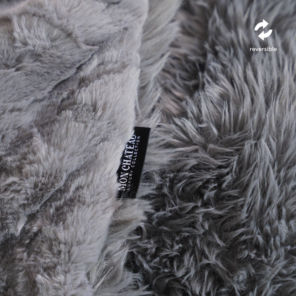 Jacquard Faux Fur Throw - Grey