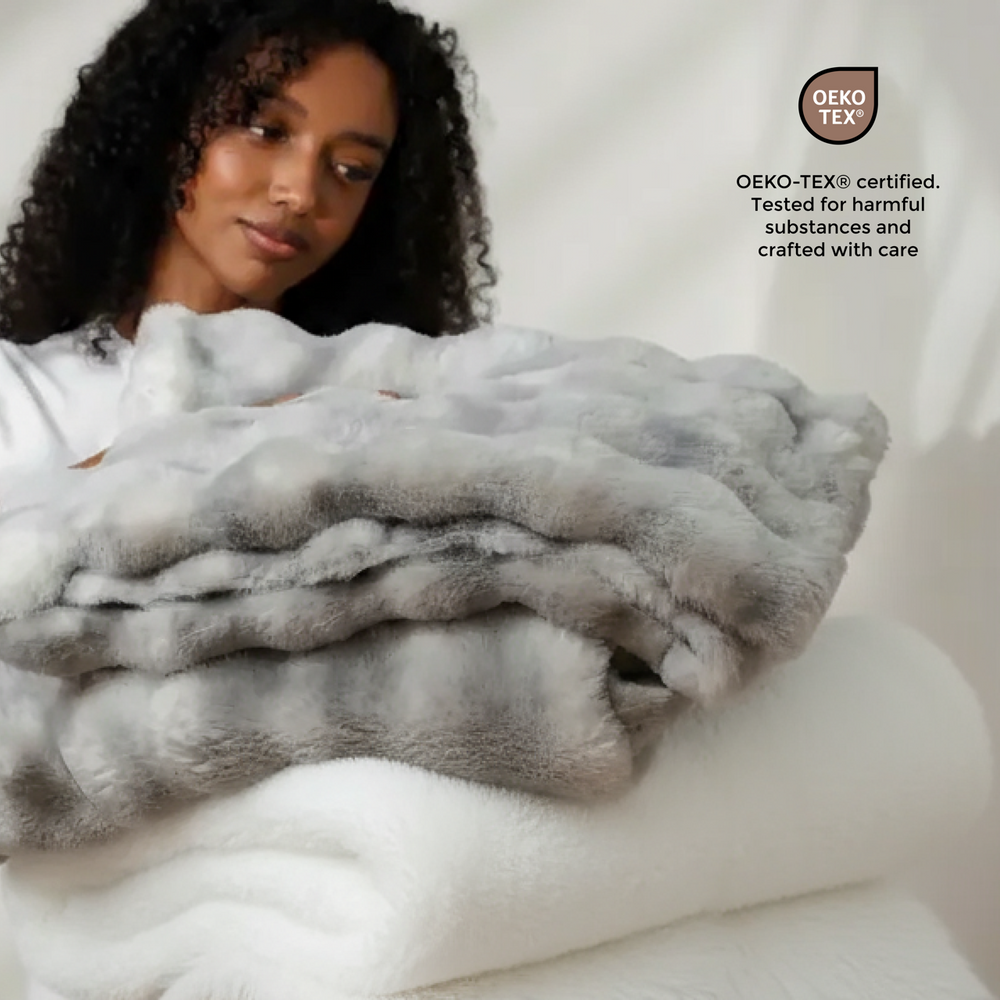 Jacquard Faux Fur Throw - Ivory
