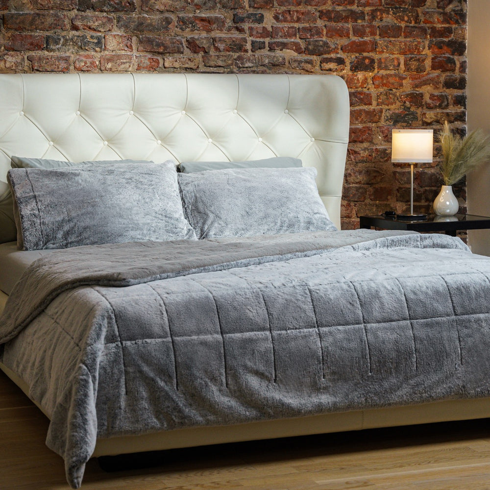 The Sanctuary Quilted Faux Fur Comforter Set - Silver Frost