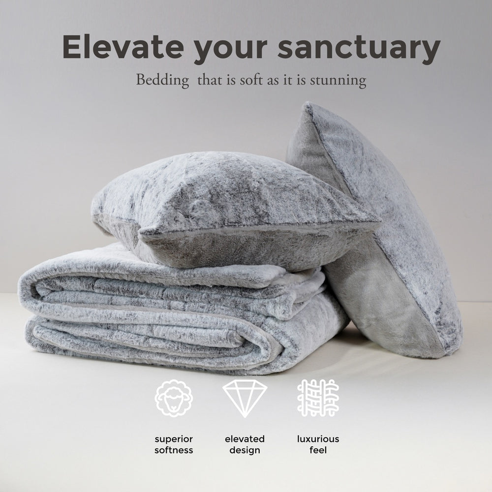 The Sanctuary Quilted Faux Fur Comforter Set - Silver Frost