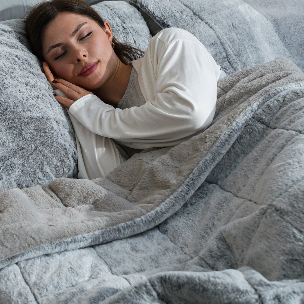 The Sanctuary Quilted Faux Fur Comforter Set - Silver Frost