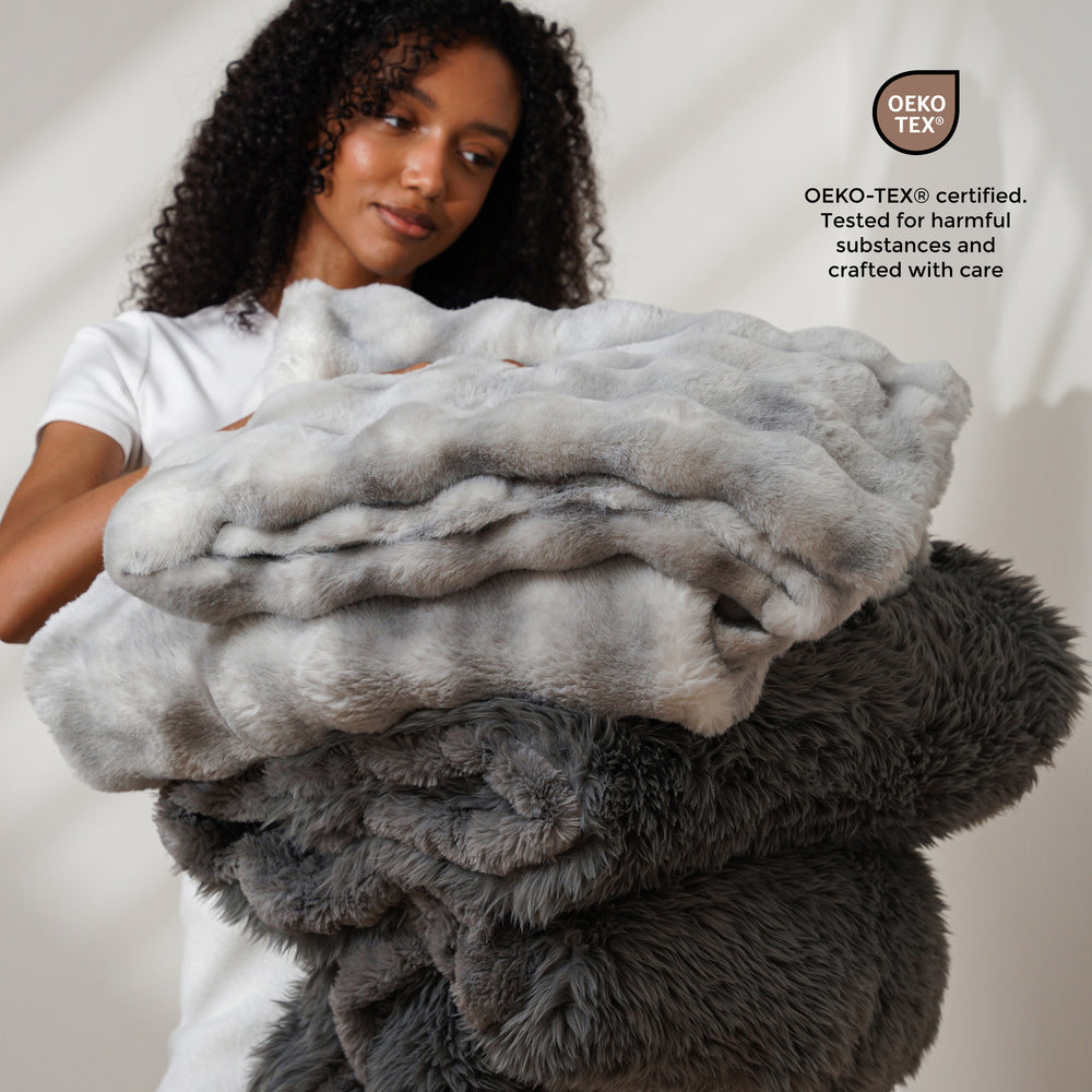 Marble Print Bubble Faux Fur Throw - Driftwood Bubble