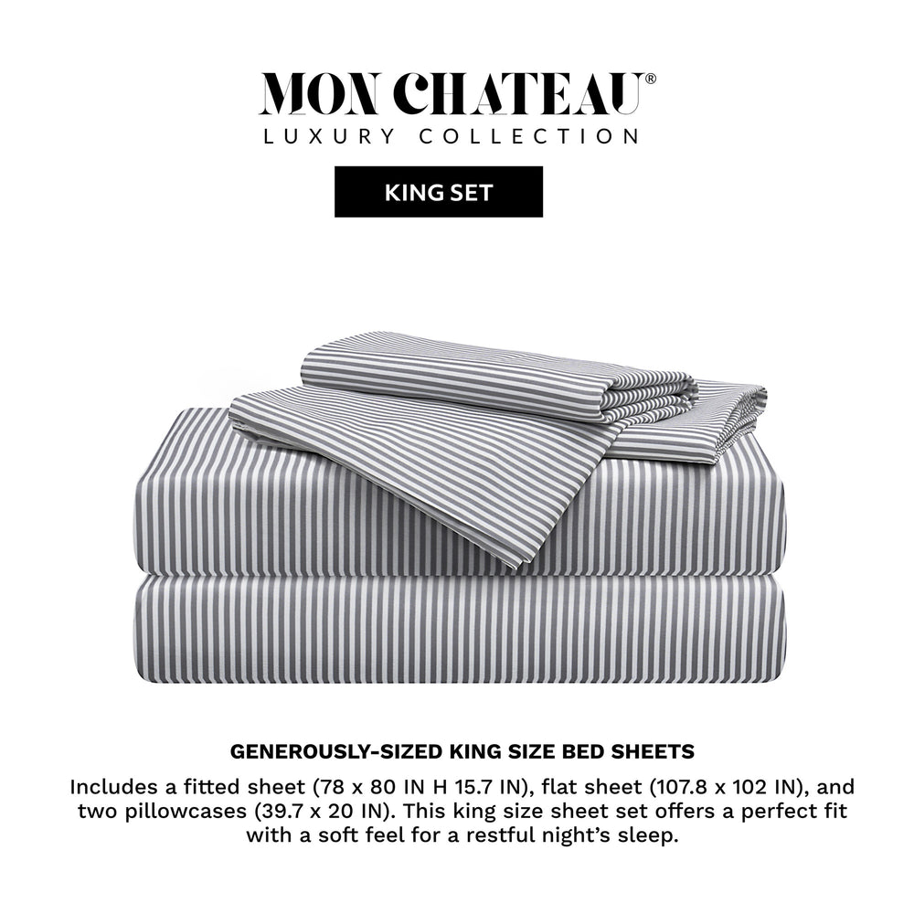 Stripe 4PC Sheet Set – Grey/White